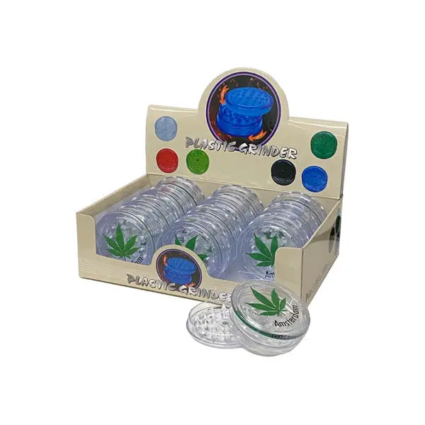 12 x 3 Parts Plastic Clear Amsterdam Grinder - SMK033A - Smoking Products