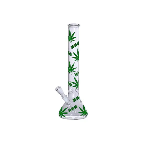 18’’ Amsterdam Green Leaves Designs Glass Bong - GB6 - Smoking Products
