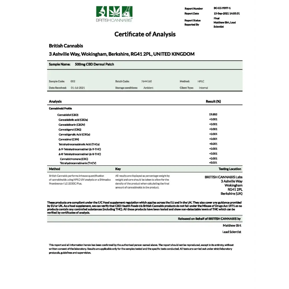 CBD by British Cannabis 500mg CBD Dermal CBD Patches - 10 Patches - CBD Products