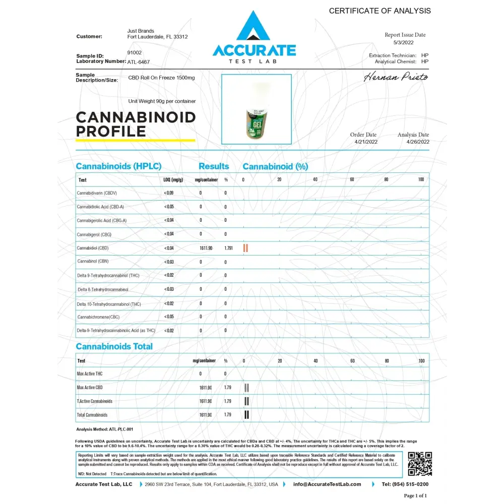 Just CBD 350mg Roll-On Freeze Cream - 89ml - CBD Products