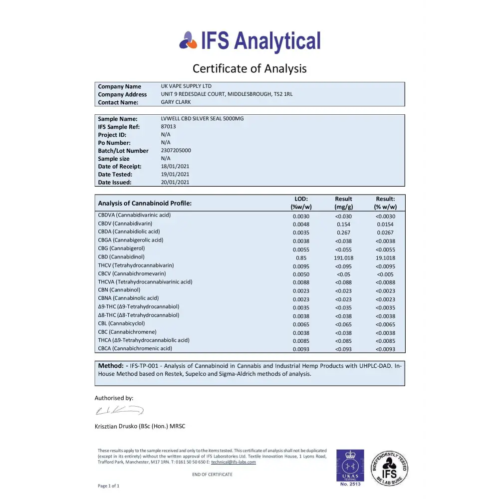 LVWell CBD Silver Seal 5000mg CBD 30ml Hemp Seed Oil - CBD Products