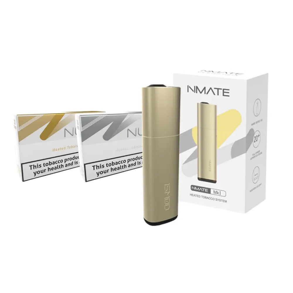 NUSO Heated Tobacco Sticks Starter Kit Bundles Strength 4 - 10 Packs (Free Nmate Device) - Gold - Vaping Products