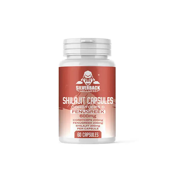Silverback Wellness 600mg Cordyceps + Fenugreek Infused Shilajit Capsules - 60 Caps - Nootropics & Supplements