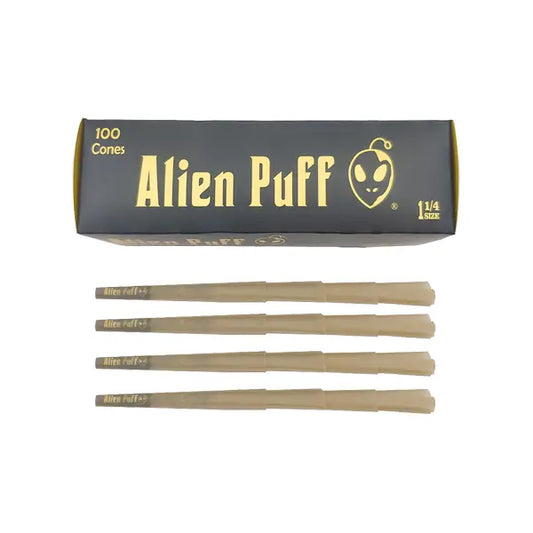 100 Alien Puff Black & Gold 1 1/4 Size Pre-Rolled Cones (HP130) Smoking Products