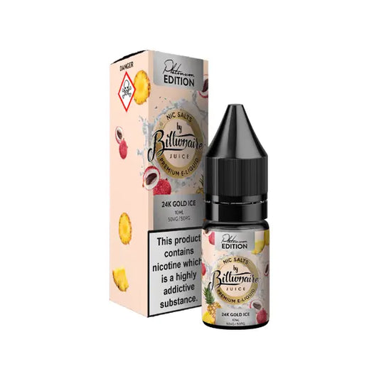 10mg Billionaire Juice Platinum Edition 10ml Nic Salts (50VG/50PG) - 24K Gold Ice - Vaping Products