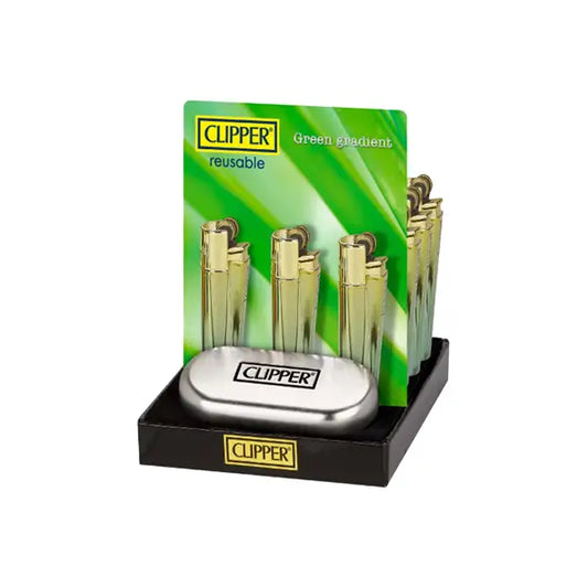 12 Clipper CMP11R Metal Flint Green Gradient Lighters - CM0S127UK - Smoking Products
