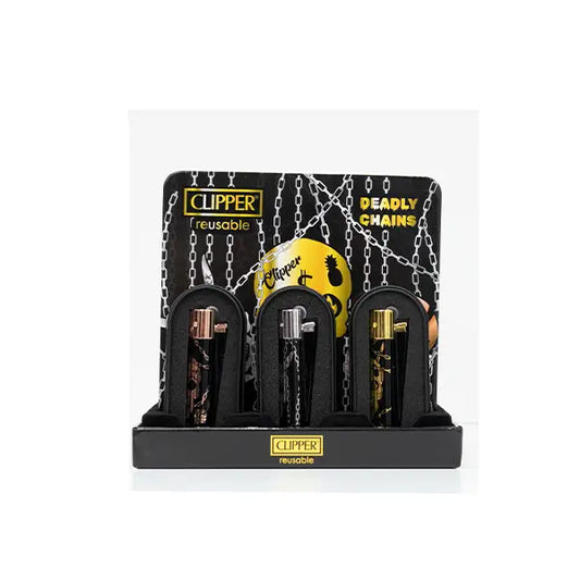 12 Clipper CMP11RH Metal Large Flint Deadly Chains Lighters - CM3S147UKX - Smoking Products