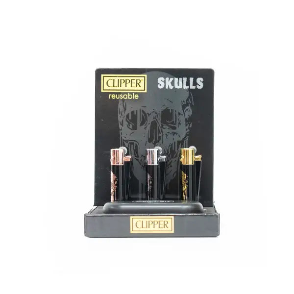 12 Clipper CMP11RH Metal Large Flint Skulls Lighters - CM3S125UK- - Smoking Products