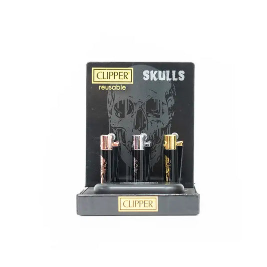 12 Clipper CMP11RH Metal Large Flint Skulls Lighters - CM3S125UK- - Smoking Products