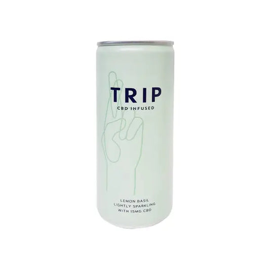 Trip CBD infused lemon basil sparkling drink in 250ml bottles, 12-pack with 15mg CBD per can