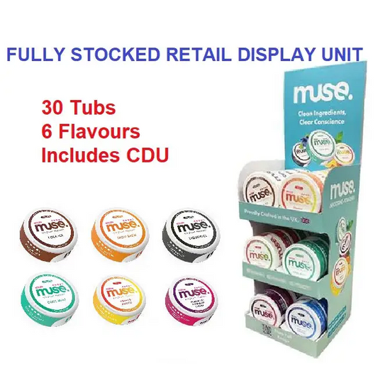 12mg Muse Nicotine Snus Pouches Retail Bundle 30 Units + Free Counter Stand - Smoking Products