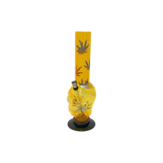 14’’ Leaf Print Skull Design Acrylic Bong - FAP-15 (GS2075) - Smoking Products