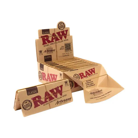 15 Raw Classic Artesano King Size Slim Rolling Papers + Tray & Tips - Smoking Products