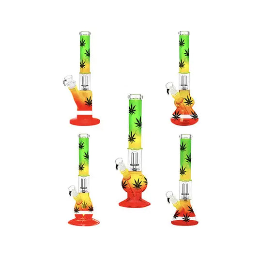 16’’ Rasta Leaf Percolator Glass Bong Mix Designs GB-79 - Smoking Products