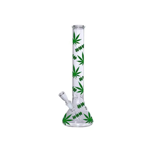 18’’ Amsterdam Green Leaves Designs Glass Bong - GB6 - Smoking Products