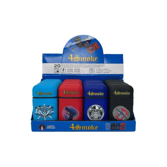 20 x 4smoke Dual Jet Guns & Skulls Design Electronic Refillable Lighters - DH750-02 - Smoking Products