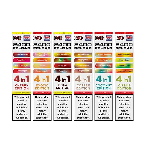 20mg IVG 2400 Reload Multi Edition Prefilled Pods 2ml 2400 Puffs 4 Pcs Vaping Products