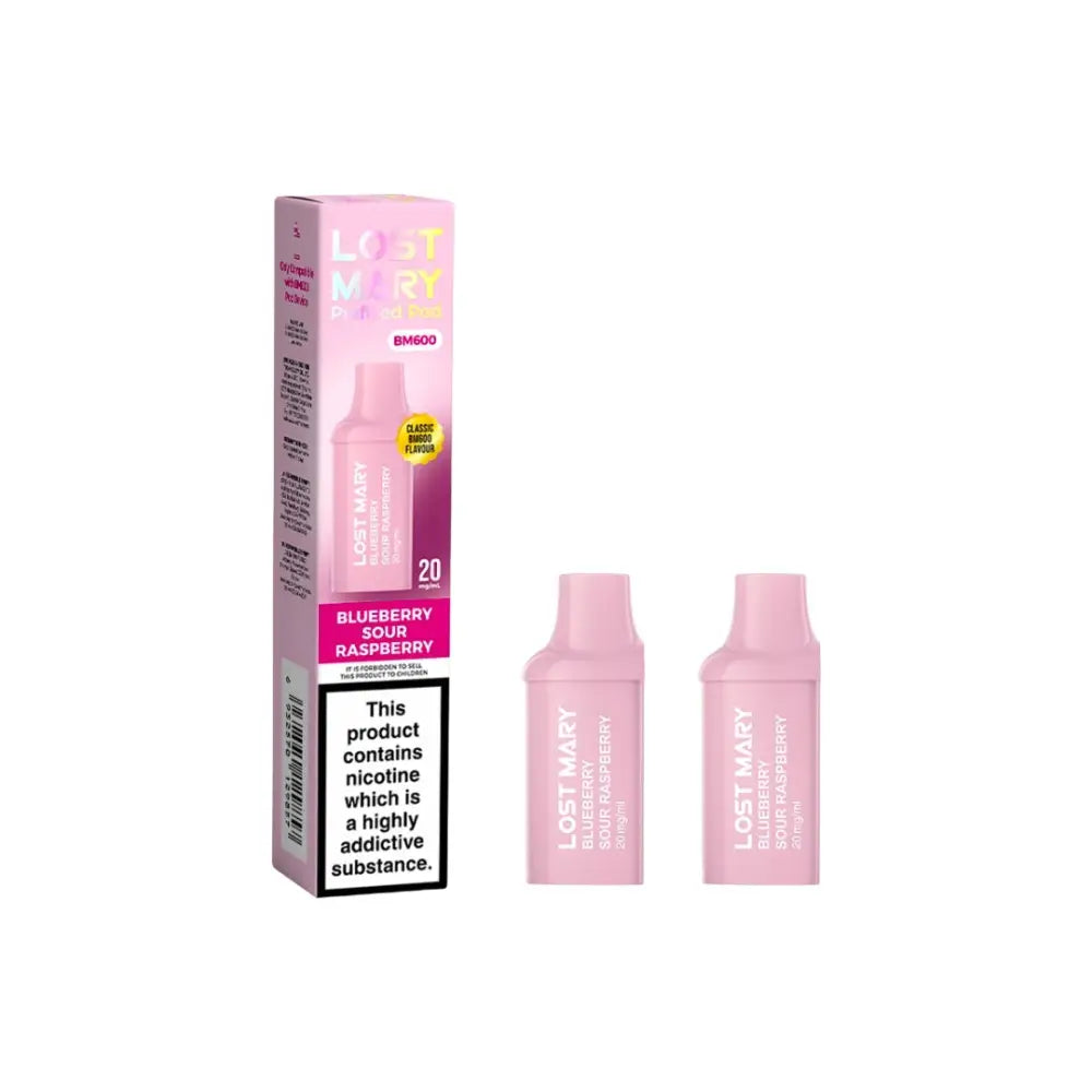 20mg Lost Mary BM600 Prefilled Replacement Pods 1200 Puffs - 2 Pcs - Blueberry Sour Raspberry - Vaping Products