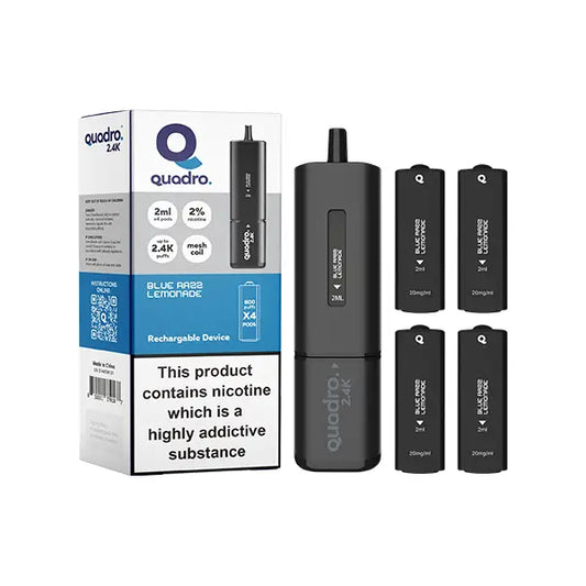 20mg Quadro 2.4K Pod Vape Kit Black Series 2400 Puffs - Blue Razz Lemonade - Vaping Products