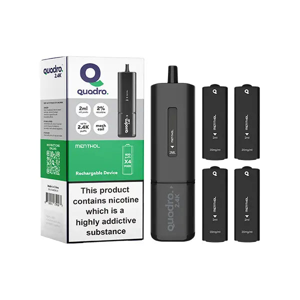 20mg Quadro 2.4K Pod Vape Kit Black Series 2400 Puffs - Vaping Products
