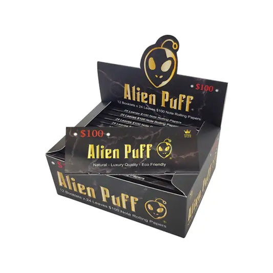 24 Alien Puff Black & Gold King Size $100 Note Rolling Papers (HP176AP) Smoking Products