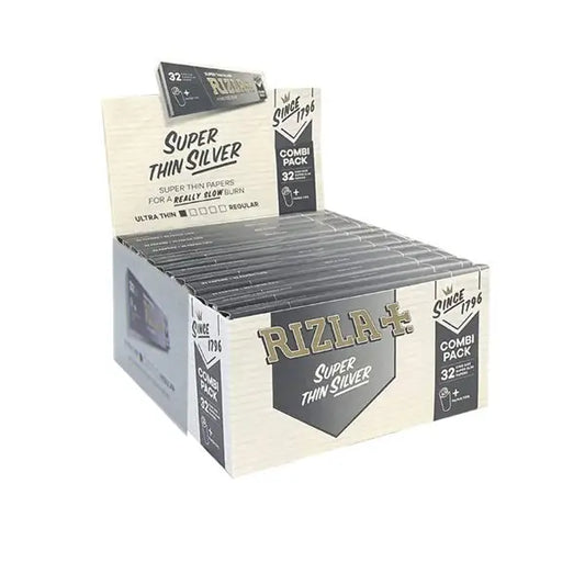24 Rizla Silver Super Thin King Size Rolling Papers + Tips Combi Pack - Smoking Products