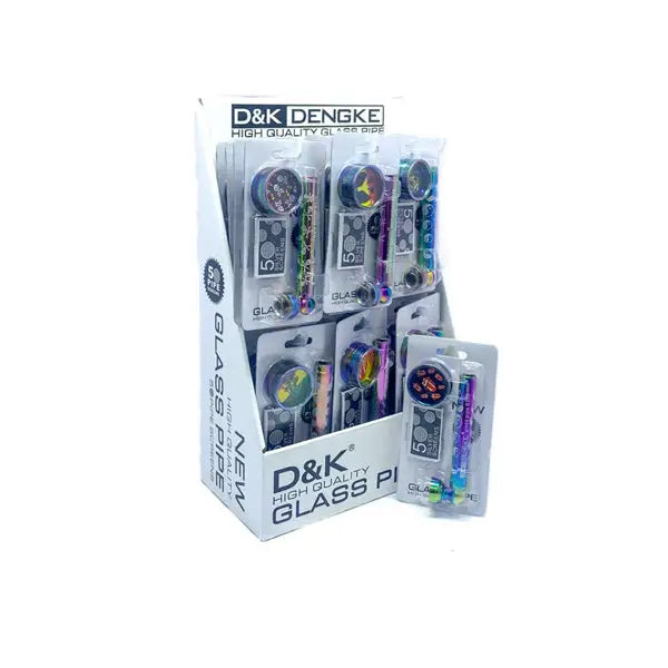 24 x D&K Glass Pipe with Screens & Grinder Display Set - DK8320CE - Smoking Products