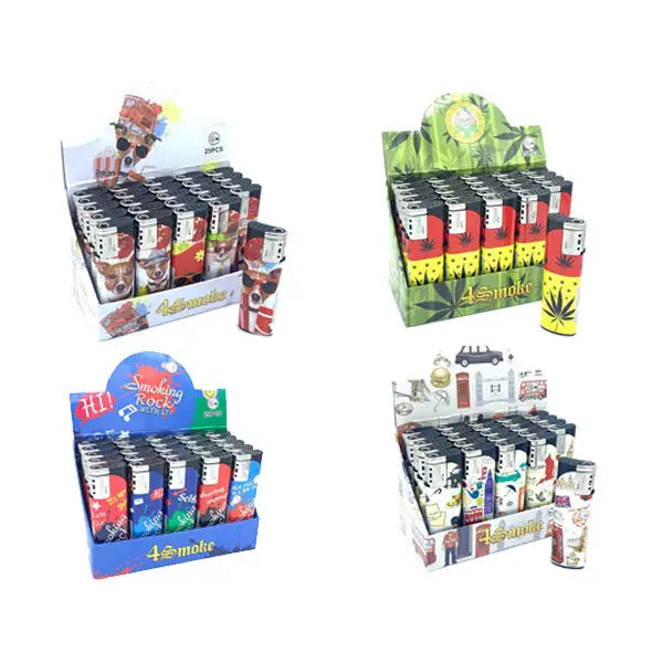 25 x 4Smoke Wind-Proof Printed Lighters - 218WE - The U.K - Smoking Products