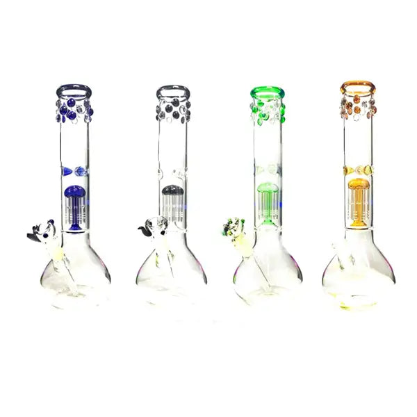 3 x 14’’ Leaf Print bubble Percolator Glass Bong - GWP-1199(GS0905) - Smoking Products