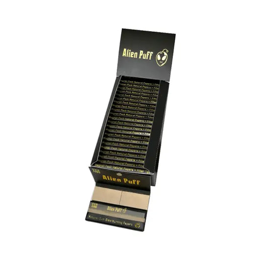 33 Alien Puff Black & Gold 1 1/4 Size Magnetic Unbleached Rolling Papers + Tips (HP120) Smoking Products