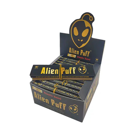 33 Alien Puff Black & Gold King Size Elastic Band Unbleached Papers + Filter Tips (HP184) Smoking Products