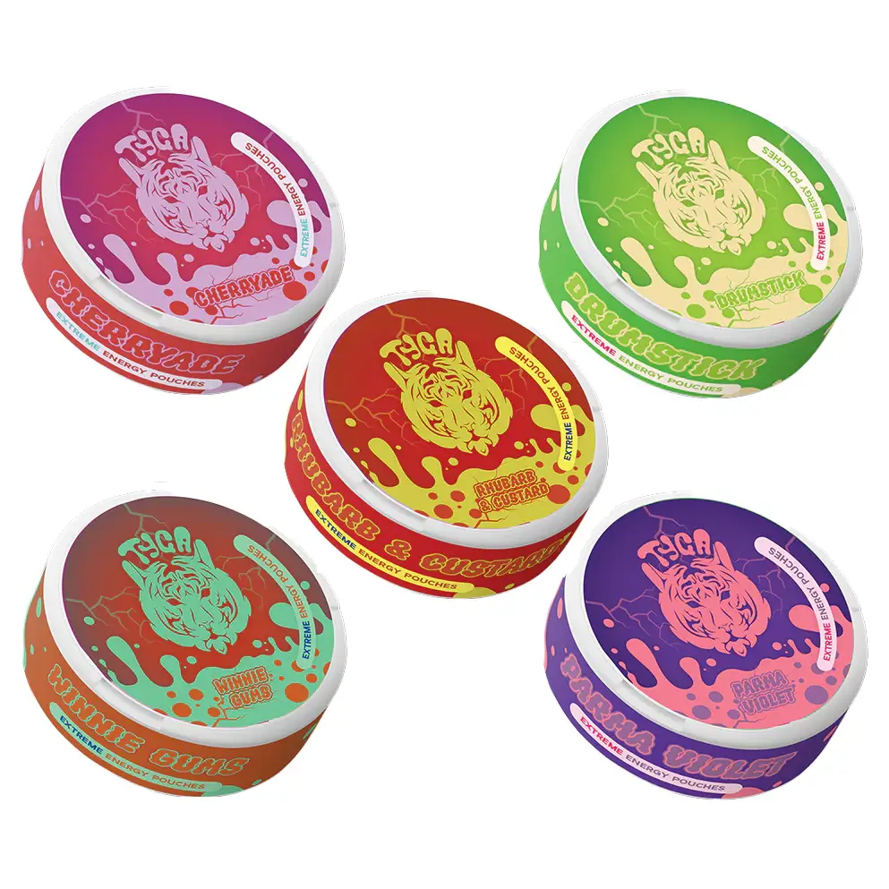 5 Tub Multipack Bundle 100mg Tyga Extreme Energy Caffeine Beta Alanine L-Theanine Pouches - 20 Pouches Per Tub - Pre