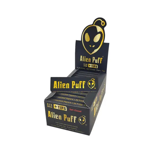 50 Alien Puff Black & Gold 1 1/4 Size Unbleached Brown Papers + Tips (HP101) Smoking Products