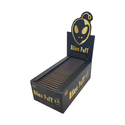 50 Alien Puff Black & Gold 1 1/4 Size Unbleached Brown Rolling Papers (HP104) Smoking Products