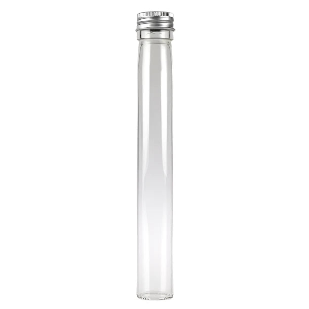 Screw Top Glass Test Tube Style Storage Bottle  15cm x 1.5cm - With Silver Cap