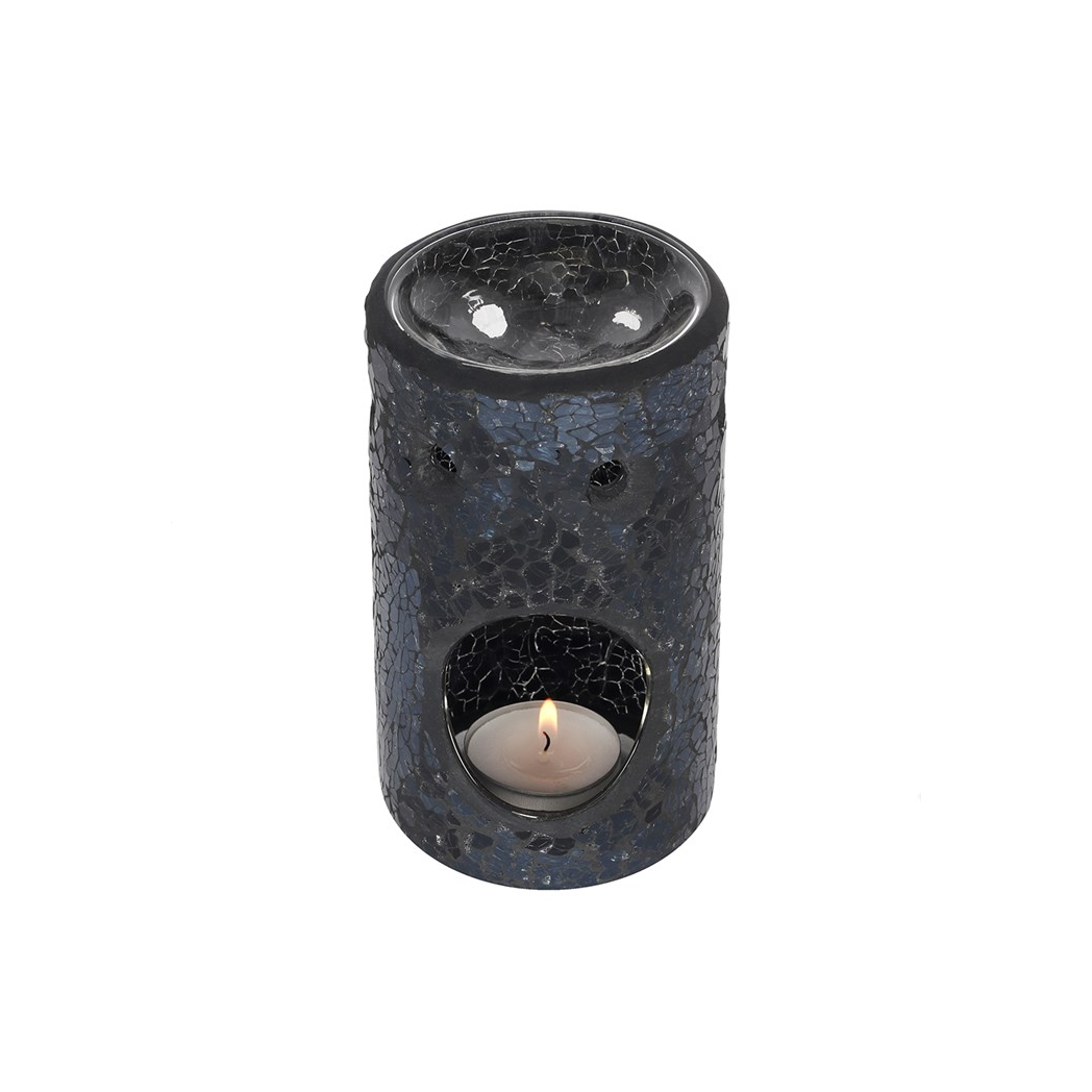 Black Crackle Glass Pillar Oil Burner and Wax Warmer