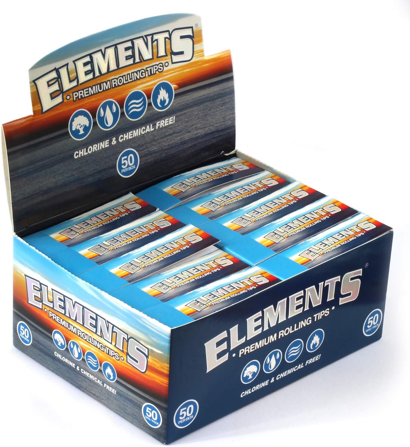 Full Box Elements Filter Tips Rolling Tips Roach Cards Unperforated - 50 Packs of 50