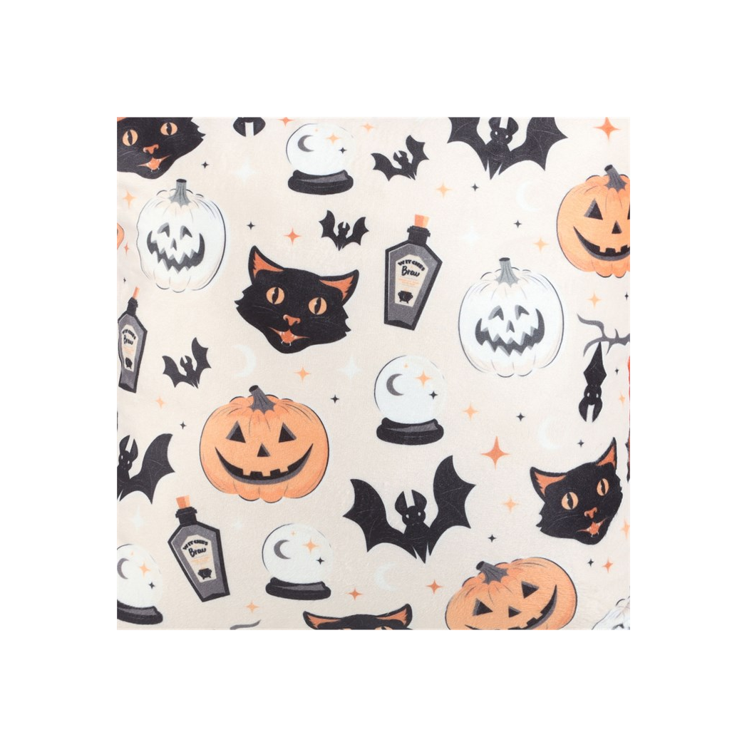 35cm Square Spooky Cat and Pumpkin Print Cushion