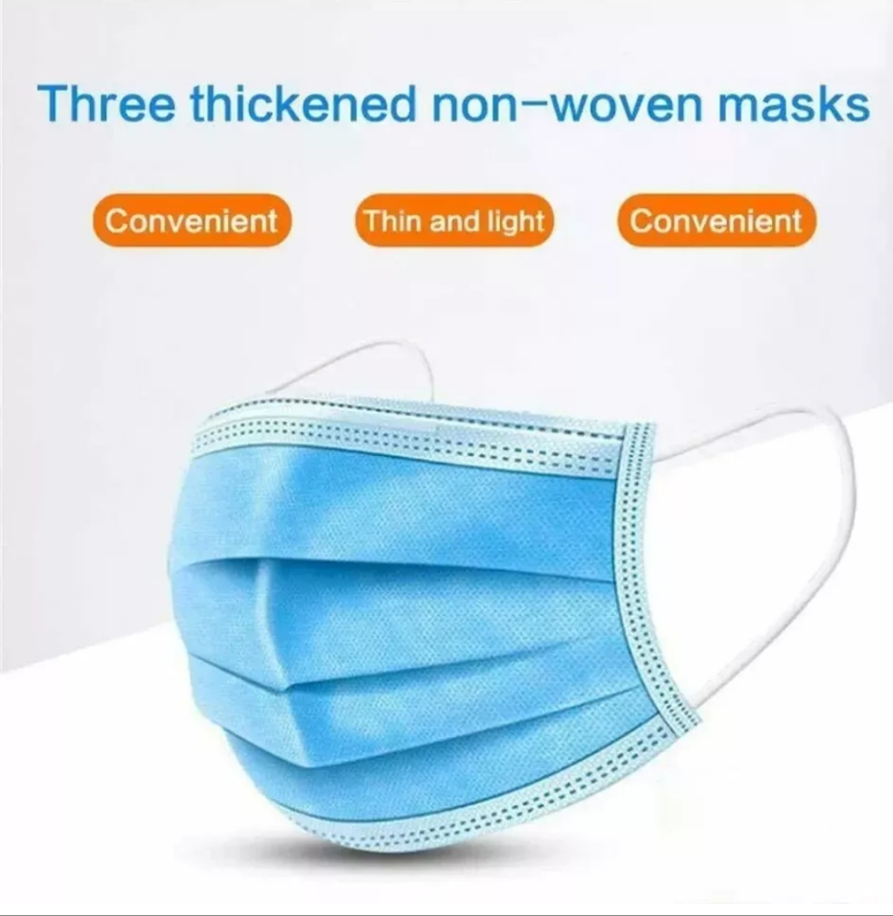 3 Ply Disposable Dust Masks with Reinforced Nose Bridge for Decorating, Crafts, Construction, Food Preparation and Nail Technicians - Blue/White