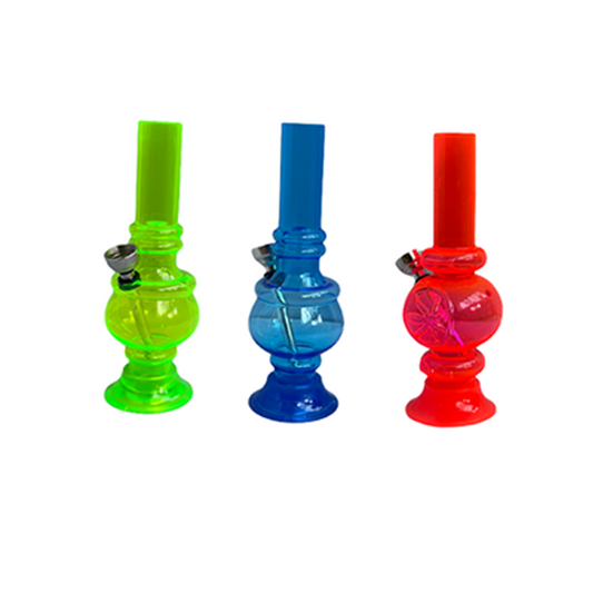 12 x 6" Small Acrylic Bong With Rubber Base Mixed Colours - GS0686