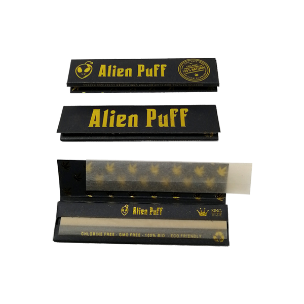 50 Alien Puff Black & Gold King Size Unbleached Brown Rolling Papers ( HP102 )