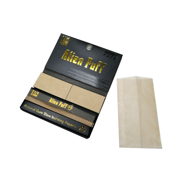 33 Alien Puff Black & Gold 1 1/4 Size Magnetic Unbleached Rolling Papers + Tips ( HP120 )