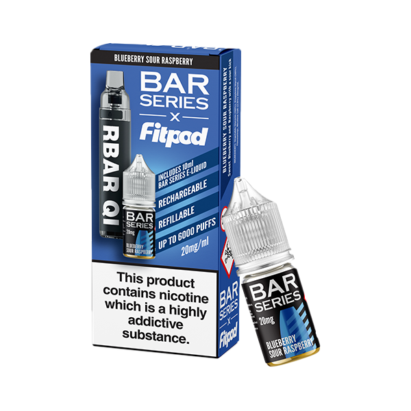 20mg Bar Series x Fitpod RBAR QI Refillable Disposable Vape & 10ml Nic Salt - 6000 Puffs