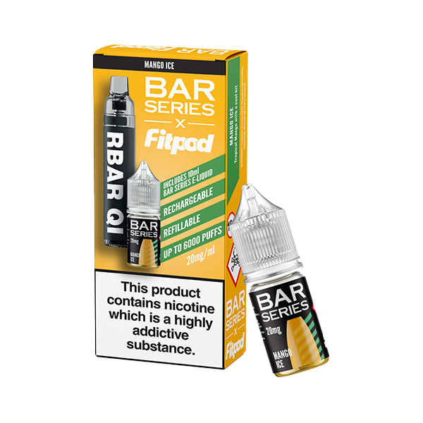 20mg Bar Series x Fitpod RBAR QI Refillable Disposable Vape & 10ml Nic Salt - 6000 Puffs