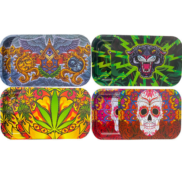 Large Mixed Design Magnetic Metal Rolling Trays with Lid