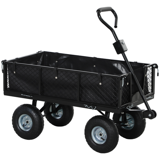 Outsunny Garden Cart with Removable Liner, Quick-Release Sides