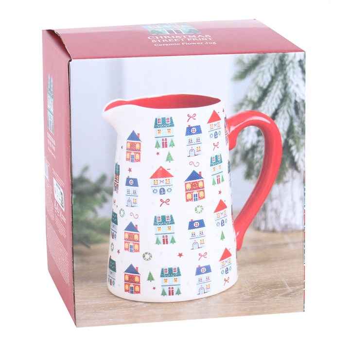 Christmas Street Print Ceramic Flower Jug