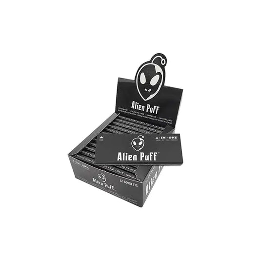 Alien Puff 4-in-1 Kingsize Brown Papers Filter Tips Rolling Tray & Grinder 12 Booklets (HP2401-AP) - Smoking Products