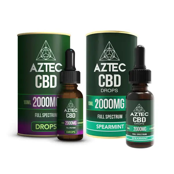 Aztec CBD Full Spectrum Hemp Oil bottles and tubes with 2000mg CBD in 10ml size