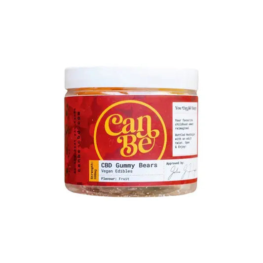 Jar of CanBe 800mg CBD Vegan Gummy Bears containing 25 pieces for wellness and relief